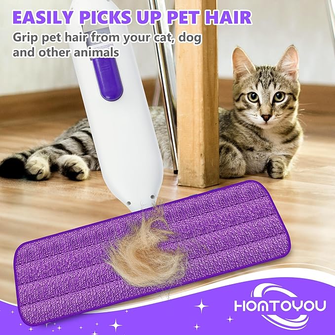 HOMTOYOU Wet Spray Mops with 10 Reusable Pads: Wet Mop for Hardwood Tile Wood Laminate Vinyl - Absorbs Pet Hair Dust