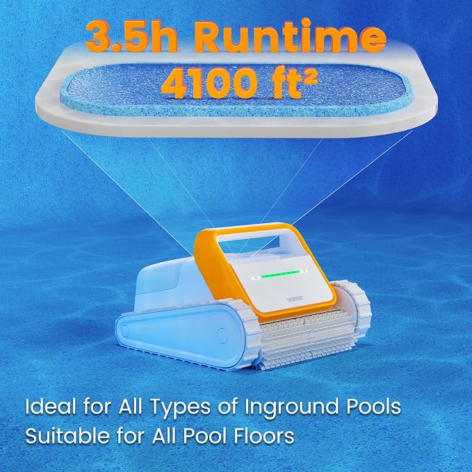 SMOROBOT (2023) Tank X11 Cordless Robotic Pool Cleaner, 3.5 Hour Runtime, 188W Suction Power, & Intelligent Path for Inground Pool Up to 4100 Sq Ft