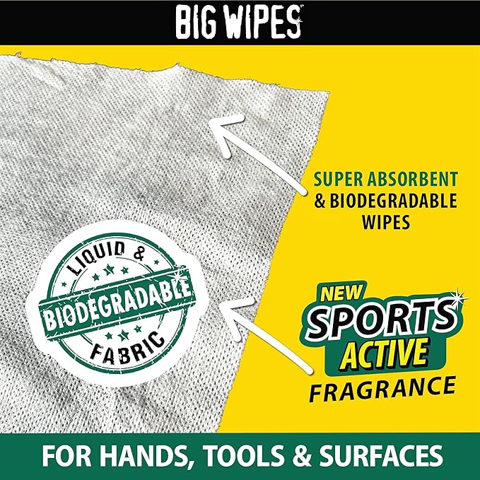 BIG WIPES Heavy Duty Multi Surface Canister, Super Absorbent Cleaning Cloths for Hands, Surfaces, and Tools - 80 Count Canister (1 Pack)