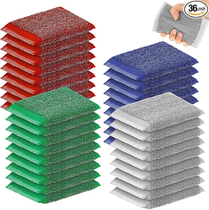 Thyle 36 Pack Steel Scrub Sponges for Dishes Non Scratch Scouring Multi Use Metal Scrubber Heavy Duty Dish Wash Kitchen Sponge for Pot Dish Washing Hard Surface Cleaning (Multicolored)