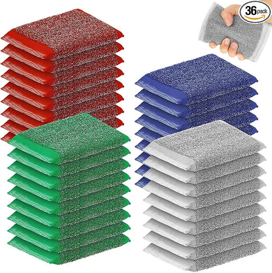 Thyle 36 Pack Steel Scrub Sponges for Dishes Non Scratch Scouring Multi Use Metal Scrubber Heavy Duty Dish Wash Kitchen Sponge for Pot Dish Washing Hard Surface Cleaning (Multicolored)