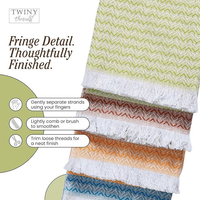 TWINY threads Dish Towel Chevron Design Assorted Colors, Premium Large 100% Cotton Kitchen Linen Set, Quick Drying Absorbent Wash Rags, Reusable Washable for Daily Cleaning, 12 Pack, 16 x26 Inch