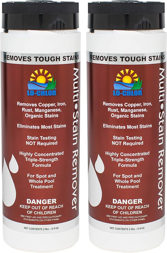 Lo-Chlor Multi-Stain Remover for Swimming Pool, Removes Iron Copper Manganese Rust Stains, Triple Strength Formula, Spot or Overall Treatment, All Pool Surface Types, 2 lb, 2 Pack