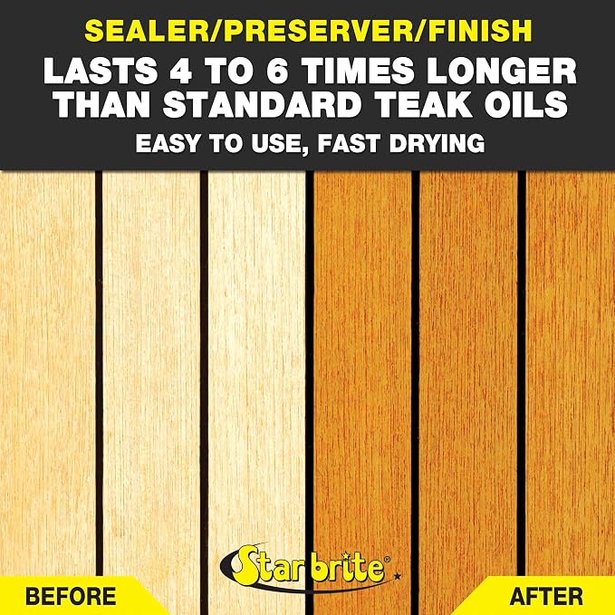 STAR BRITE Premium Golden Teak Oil - Sealer, Preserver & Finish & Other Fine Woods - 16 OZ & Premium Teak Cleaner - Restore, Renew & Refresh Old Weathered Gray Teak Furniture & Other Fine Woods