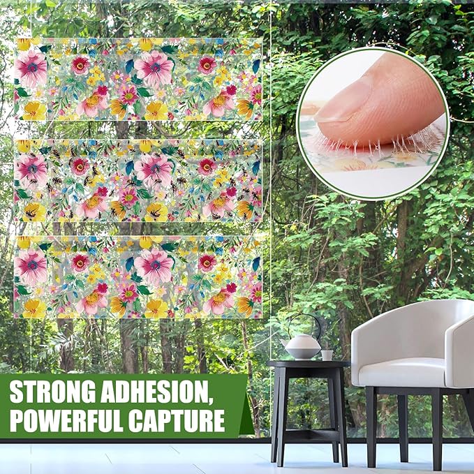 200 Pack Window Fly Traps Floral Fly Strips Indoor Sticky Flies Paper Bulk Bug Catcher Waterproof Fruit Housefly Gnat Trap for Home, Kitchen, Garage