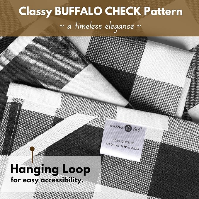 Native Fab 12-Pack Kitchen Towel with Hanging Loop 16x26 inches, Cotton Buffalo Check Kitchen Towels for Cleaning Drying, Washcloths Soft & Absorbent Cloth Rags, Bar Towel, Dish Cloth, Black