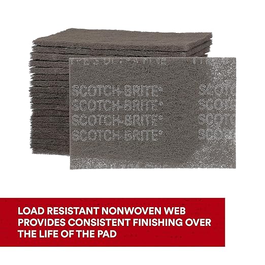 3M Scotch-Brite Ultra Fine Grade 7448 Hand Pad, Pack of 20, 6 in x 9 in Hand Pads, Nonwoven Silicon Carbide, Surface Preparation, Scuffing, and Cleaning, Gray