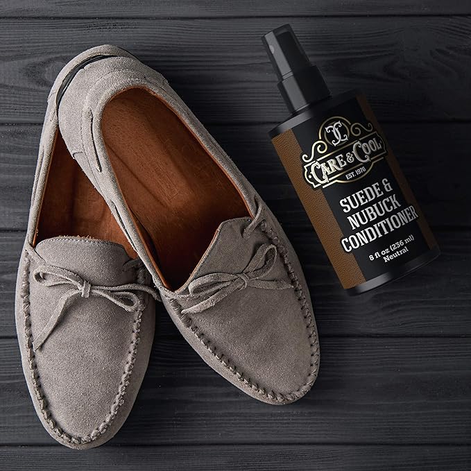 Care & Cool Suede and Nubuck Conditioner, Renovator, and Protector (8 Fl Oz). Your Best Choice for Waterproofing and Rejuvenating The Delicate Structure Against The Elements and Abrasive Impurities.