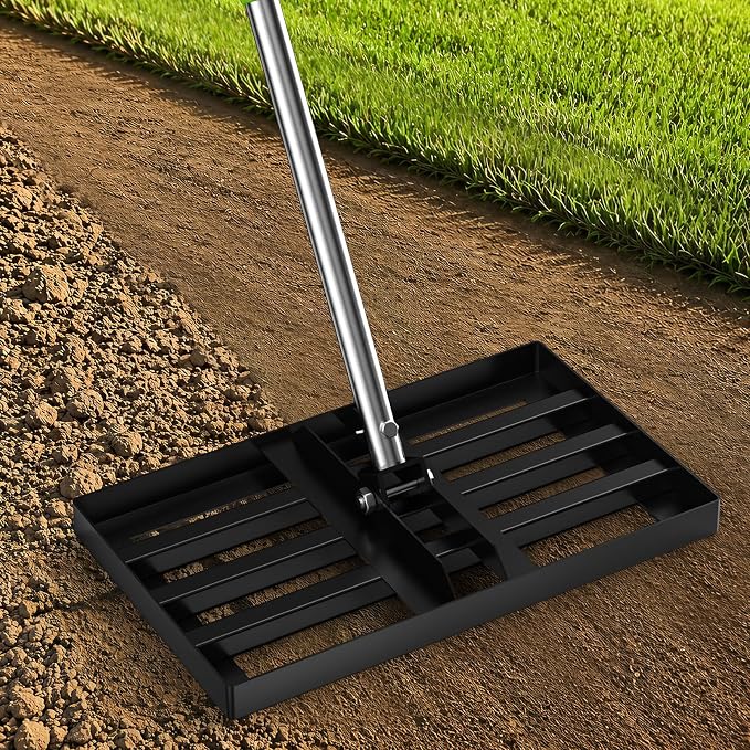 GARDTECH 16x10 Inch Lawn Leveling Rake Heavy Duty Adjustable Handle Yard Tool – Reinforced Steel Landscape Rake for Lawn Leveling, Soil Grading, Golf Course & Backyard Care