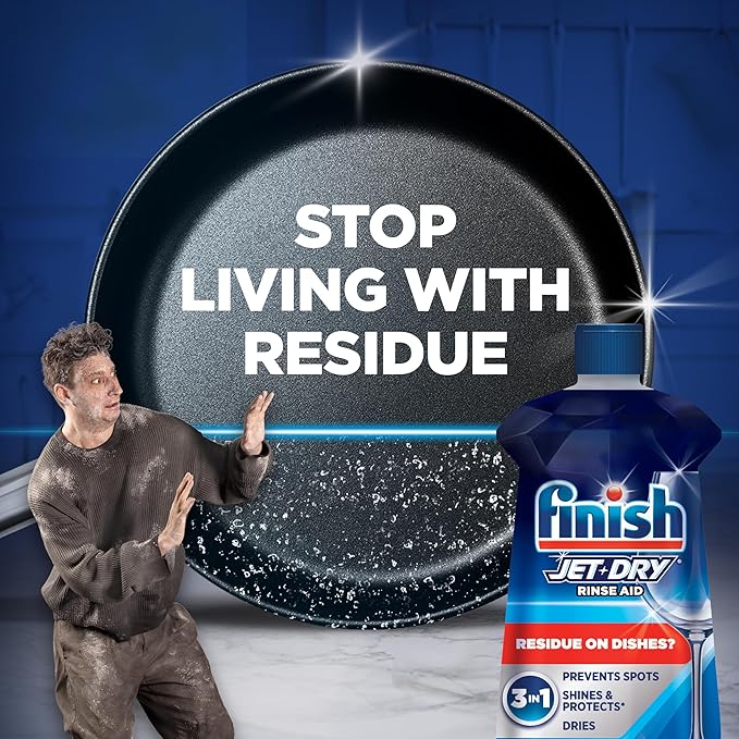 Finish Jet-Dry Dishwasher Rinse Aid, Compatible with Dishwasher Detergent, Prevents Spots & Residues, Dries, Shine & Protects, 16 oz, 155 Washes.