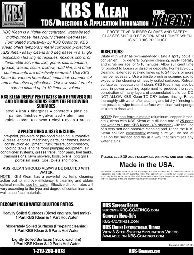 KBS Coatings 2200 KBS Klean - 8 Fl. oz. - Water Based Cleaner and Degreaser, Clear Liquid