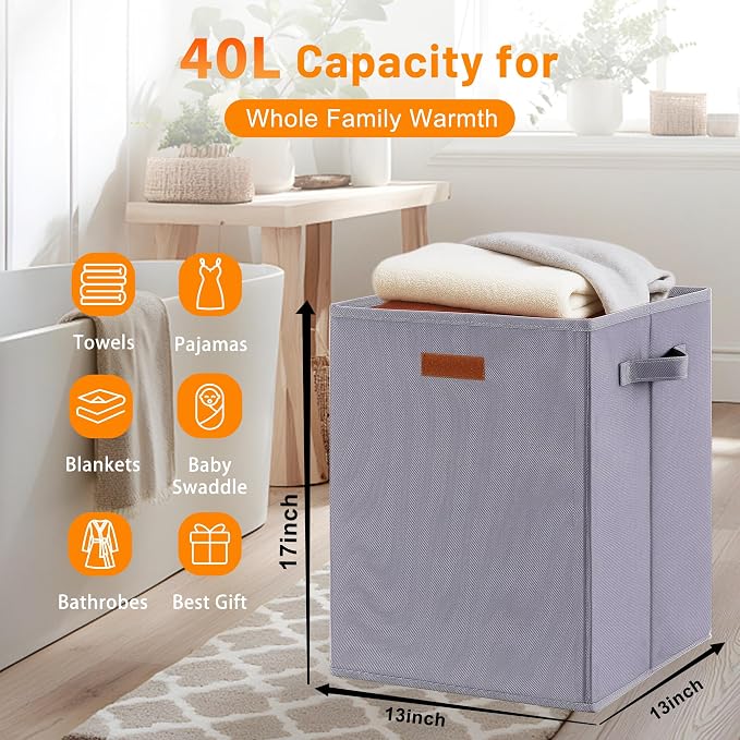 Foldable 40L Large Towel Warmer Bucket，360° Even Heating SPA Towel Warmers for Bathroom, Fast Heating with 4 Modes & 30/60/90 Min Presets & Auto Shut-Off, Gift Box