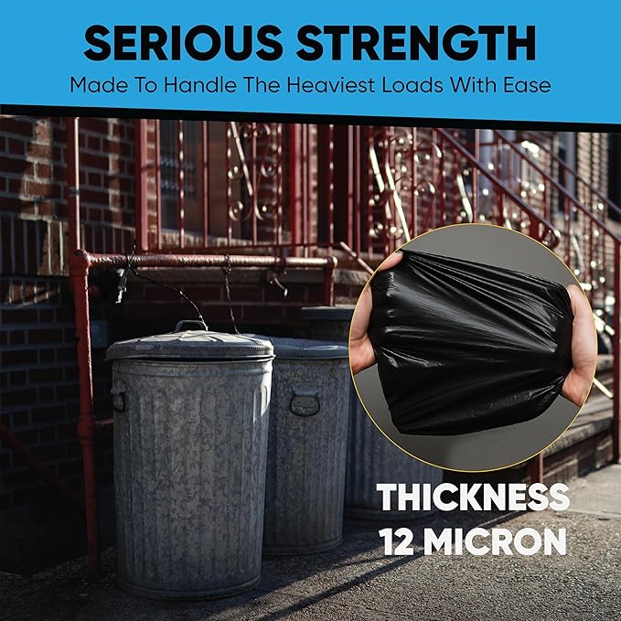 16-25 Gallon Trash Bags – Bulk 520 Count – Medium-Large Black Garbage Bags, One Size Fits 16, 20, 25 Gal Trash Can Liners for Bathroom, Kitchen, Home, Office & Commercial – Tear-Off Roll