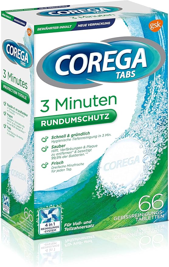 Corega Rapid Denture/Third Teeth Cleaning Sticks, 1x66 Teething Cleaning Tablets - Cleaning in 3 Minutes