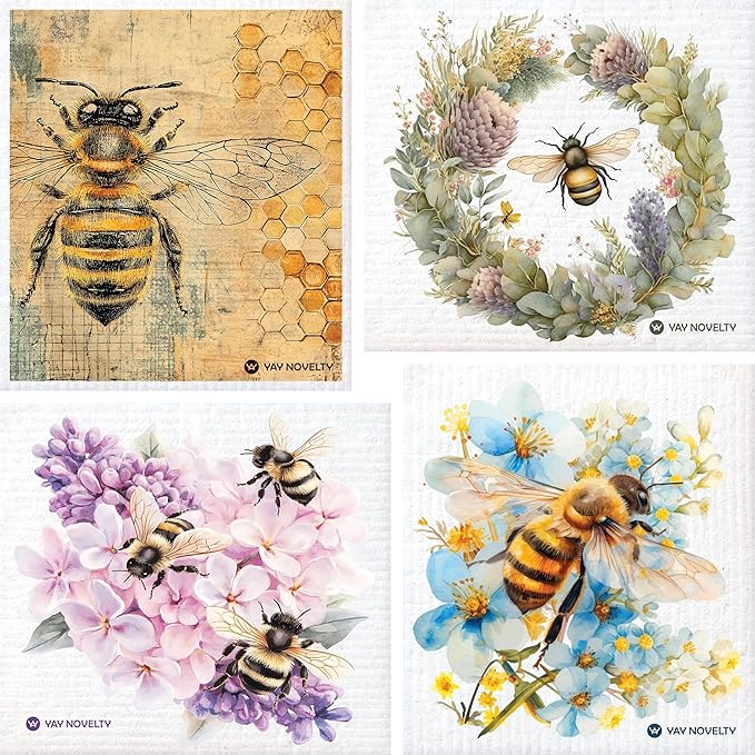 Swedish Dishcloths - 12 Pack | Made in Germany | Ultra-Absorbent, Reusable Cellulose Sponge Cloths for Kitchen | No-Odor, Eco-Friendly Cleaning Wipes | Water-Based Ink | Bee