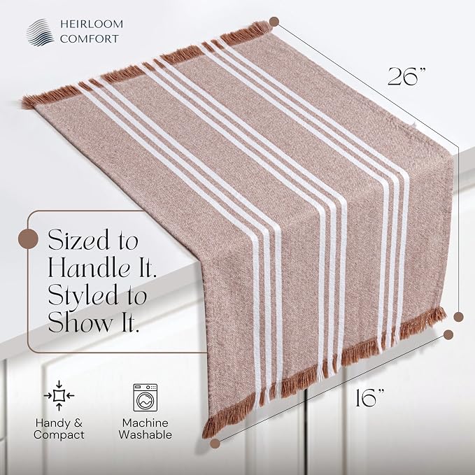 12 Pack Striped Dish Towels with Fringes, 16x26 Inch, 100% Cotton, Ultra Absorbent & Reusable, Quick Drying Kitchen Towels for Cleaning, Cooking, Brown, Forest Green, Burgundy Wine