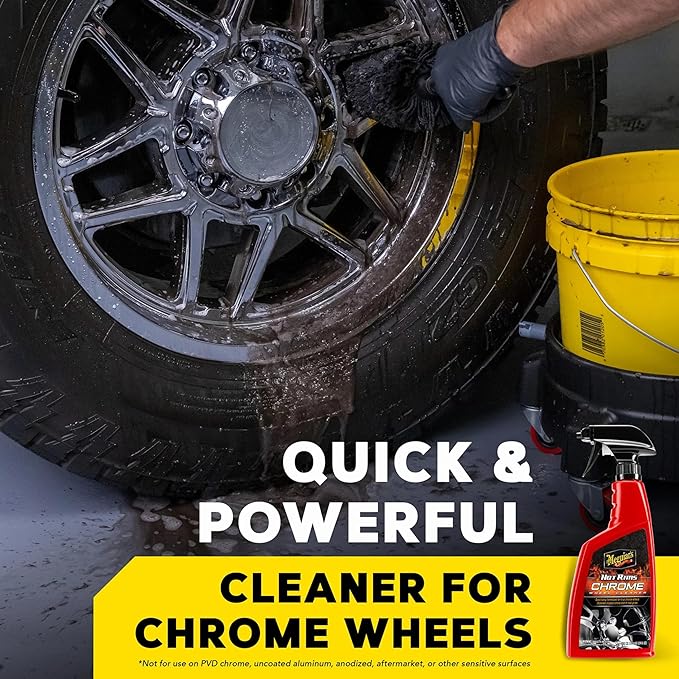Meguiar's Hot Rims Chrome Wheel Cleaner 6 Pack, 24 oz Spray Bottles (6 x 24 oz = 144 oz Total) Xtreme Cling foaming gel removes brake dust and road grime from true chrome wheels for mirror-like shine