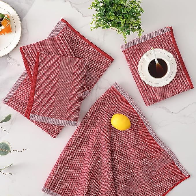 Mordimy Premium Kitchen Towels 8 Pack (18 x 28 Inches, Red), Large Cotton Kitchen Hand Towel, Flat & Terry Dish Towels for Drying Dishes, Super Absorbent Tea Dishtowels Set with Hanging Loop