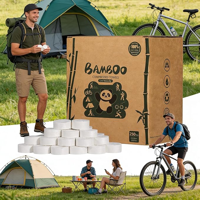 LEKOCH Compressed Towel Tablets - Bamboo Portable Camping Paper Tablets, Great for Hiking, Travel and Backpacking - Disposable Washcloths, Body Wipes, Coin Tissue (100 Pack with Metal Cases)