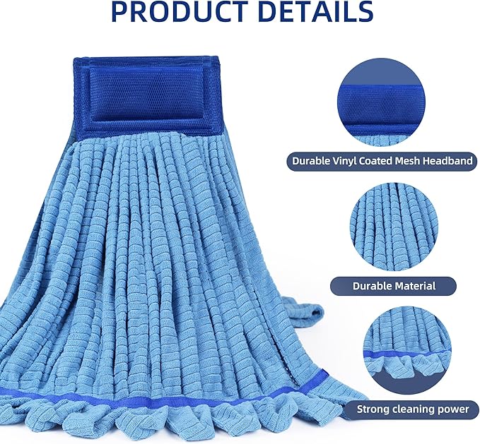 Large Microfiber Tube Mop Heads,Heavy Duty Mop Head,Highly Absorbent,Commercial Mop Head Replacement,Wet Mop Heads Replacement,for Hardwood, Tile, Laminate Floors (Blue Grey Yellow - 6 Pack)