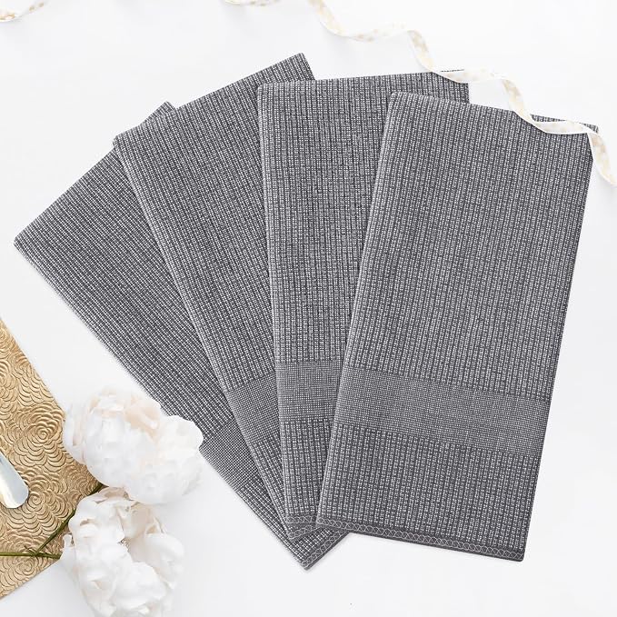 Homaxy Premium Kitchen Towels(18”x 28”, 3 Pack), Large Cotton Kitchen Hand Towels, Flat and Terry Dish Towels, 380 GSM Highly Absorbent Tea Towels Set with Hanging Loop, Grey