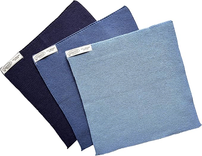 Solwang 3-Piece Danish Cotton Dishcloths in 100% Certified Organic Cotton Made in India (Dusty Blue Organic Combi)