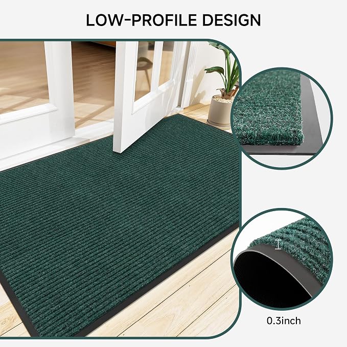 100pointONE Front Door Mat, Heavy Duty Indoor Outdoor Doormat for Entryway, 120" x 36" Low Profile Outdoor Mats for Home Entrance, Stain and Fade Resistant Welcome Mat for High Traffic Area, Green