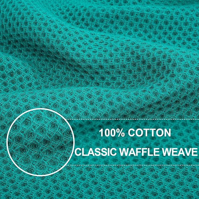 Homaxy 100% Cotton Waffle Weave Kitchen Dish Cloths, Ultra Soft Absorbent Quick Drying Dish Towels, 12 x 12 Inches, 24-Pack, Teal