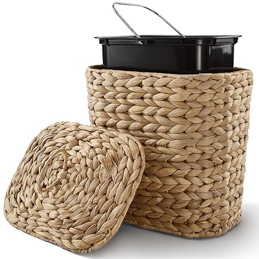Tidita 1.5 Gallons Wicker Waste Basket with Lid - Large Wicker Trash Can for Office - Waste Basket for Bedroom, Bathroom, Kitchen, Living Room - Boho Handwoven Trash Cans for Garbage (1.5 Gallons)