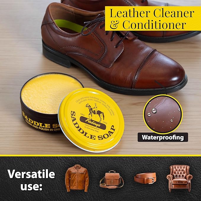 Fiebing's Yellow Saddle Soap for Leather (6 Pack, 12 oz Each) - Leather Cleaner & Conditioner to Soften, Protect & Restore Leathercraft - Leather Soap for Car Seat, Couch, Shoe, Purse, Boot, Bag