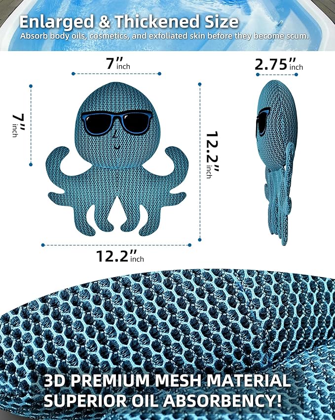 POJ 3XL Thicken Hot Tub Scum Absorber, Spa Pool Sponge Oil Scum Rays Bugs Absorber for Hot Tub, Must Have Hot Tub Accessories for Adults(Octopus 2 PCS)