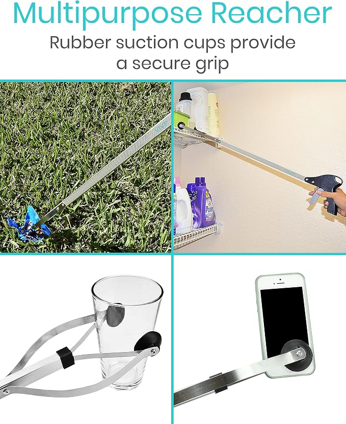 Vive Suction Cup Grabber Reacher 32" - Elderly Grab It Reaching Pickup Tool Heavy Duty for Seniors - Trash, Sticks, Litter Picker Upper - Extra Long Reach Handle & Handy Extension Arm Claw