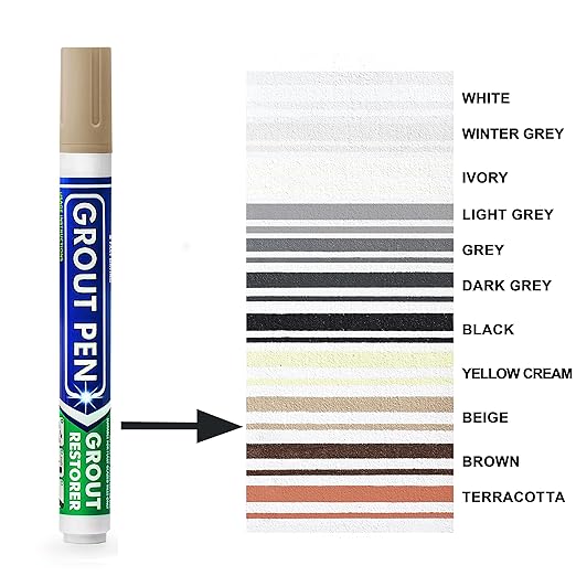 Grout Pen Tile Paint Marker: Beige 1 Pack and 2 Pack with Extra Tips (Narrow, 5mm) - Waterproof Grout Colorant and Sealer Pen to Renew, Repair, and Refresh Tile Grout - Cleaner Floor Pens