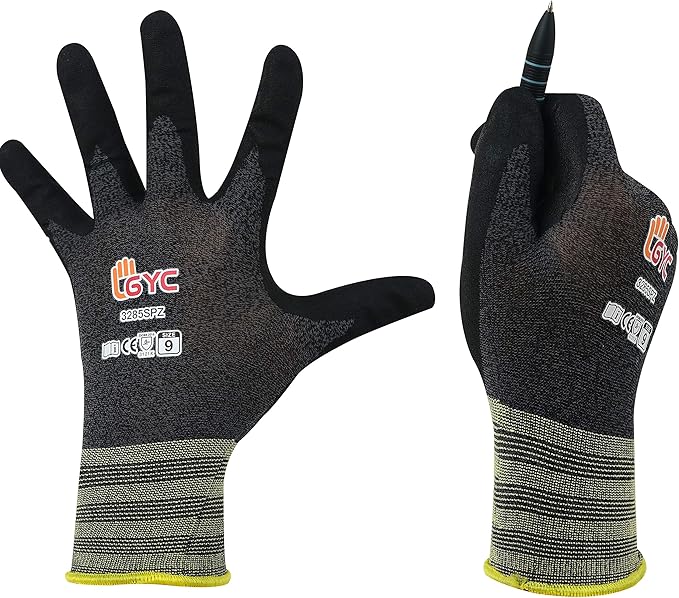 GYC Gloves, Sanitized, DIY Gardening, Super Slim Water-based PU ECO Micro Finish Safety Work Gloves - 10 Pairs Pack - Comfortable Grip, Anti-Slip (3285SPZ / SIZE 8 - Medium)