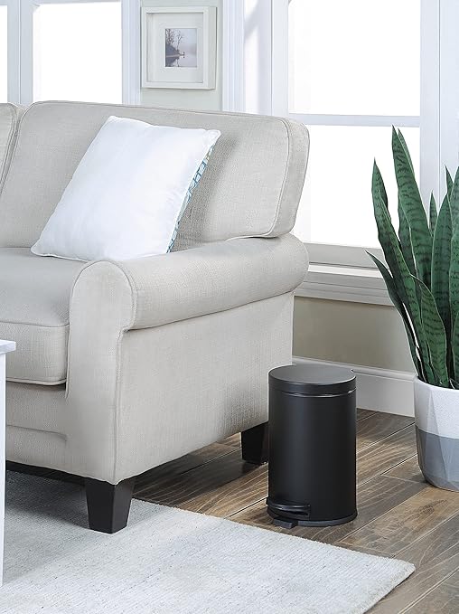 SunnyPoint 4.5 Liter(1.2 Gallon) Small Round Trash Can with Plastic Inner Bucket; Bathroom, Office, Kitchen and Bedroom Step On and Slow Close (BLK) (Pack of 2)