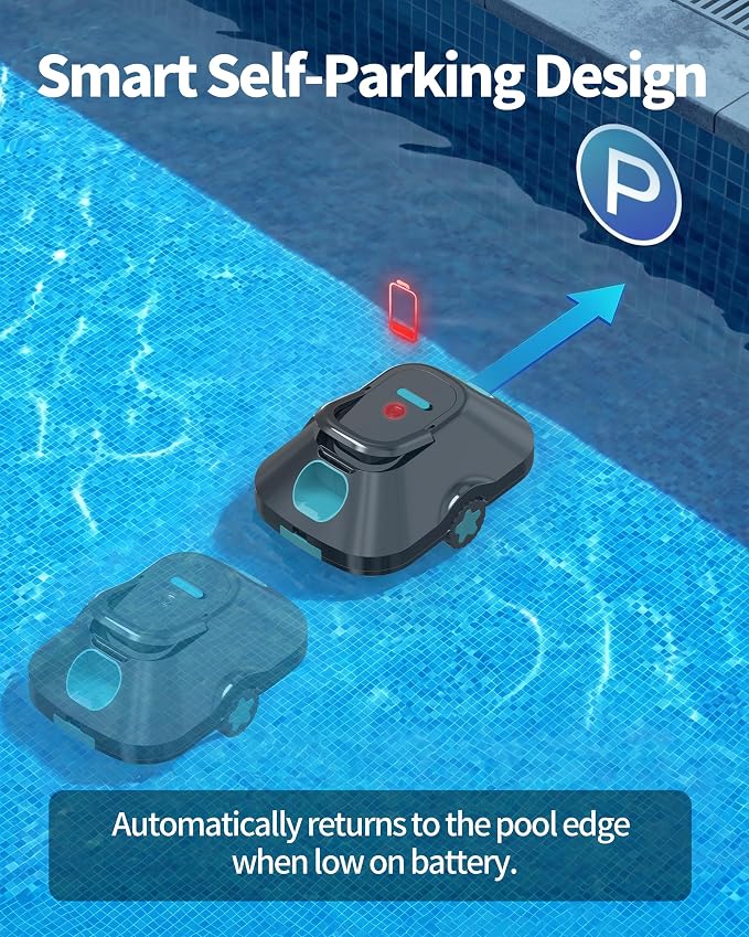 Robotic Pool Cleaner,Cordless Automatic Pool Cleaner with 210-Min Runtime,Pool Vacuum for Above Ground & Inground Pools,Coverage up to 2200 Sq.Ft,Easy Retrieve,Smart Parking,Light Teal