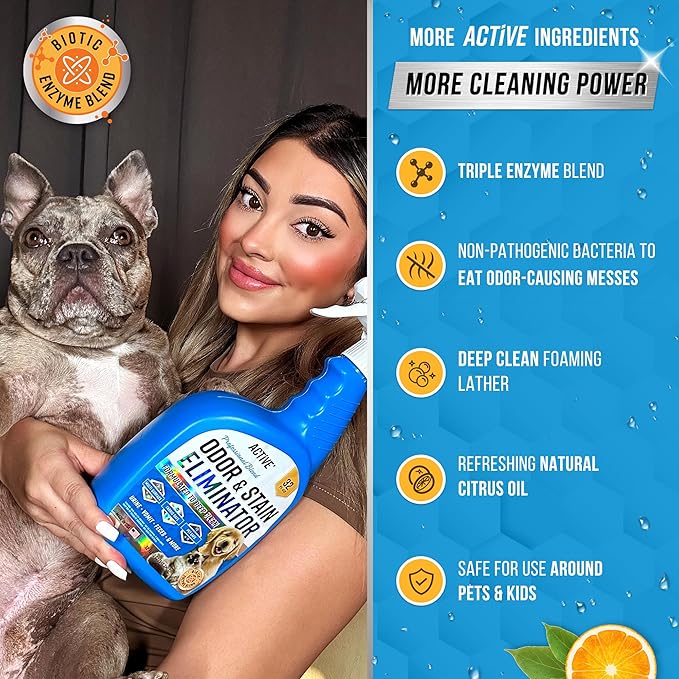 ACTIVE Pet Stain & Odor Eliminator and Dishwasher Cleaner - Includes 32oz Pet Stain & Urine Remover and 24ct Dishwasher Cleaning Tablets