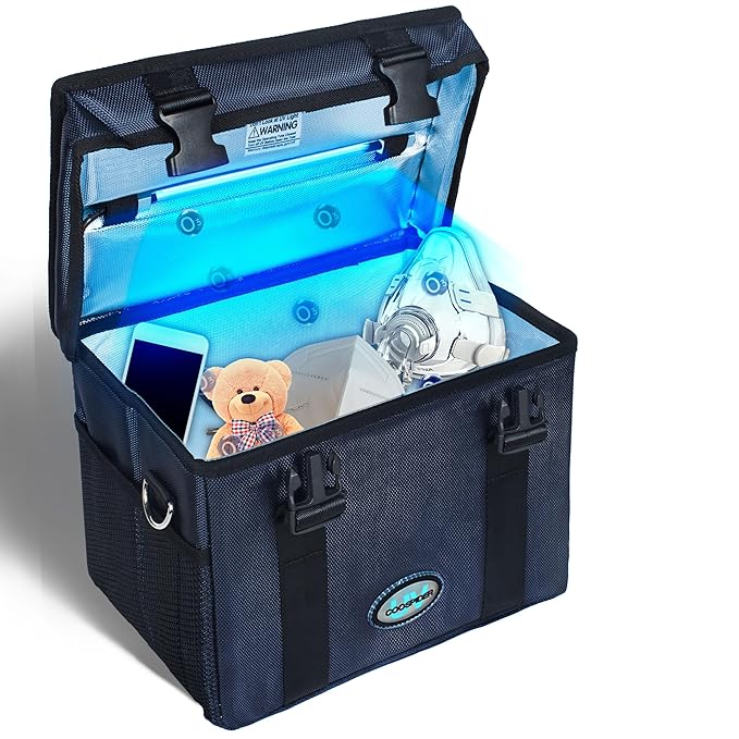 coospider-repta 3.17 Gallon Large-powerful UV Light Sanitizer Ozone Box, Portable Foldable UV Cleaner Bag UVC Household Bag with 3-level Timer for Keys, Towels, Mask Cleaning Machine Blue 12L Ozone