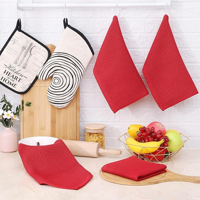 Homaxy 100% Cotton Waffle Weave Kitchen Dish Cloths, Ultra Soft Absorbent Quick Drying Dish Towels, 12 x 12 Inches, 24-Pack, Red