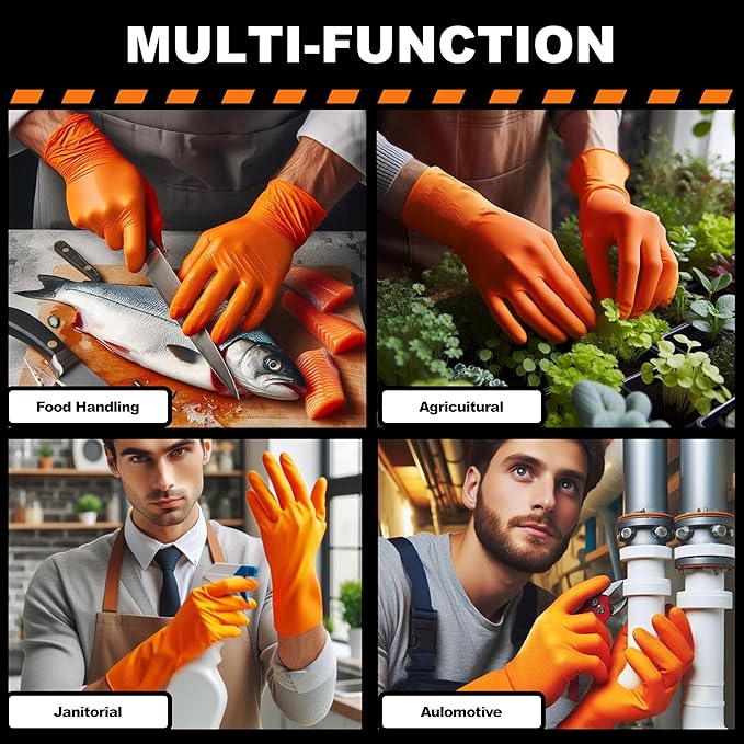 ARKEVA 8 Mil Nitrile Industrial Disposable Gloves, 8 Mil, Latex-Free, Raised Diamond Texture, Tear-Resistant