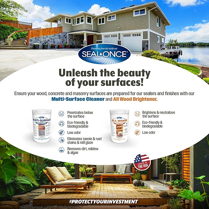 Seal-Once Premium Multi-Surface Cleaner Concentrate, Cleans & Enhances a Wide Range of Applications from Wood, Concrete, Outdoor Fabrics, Docks and Piers (1 lb.)