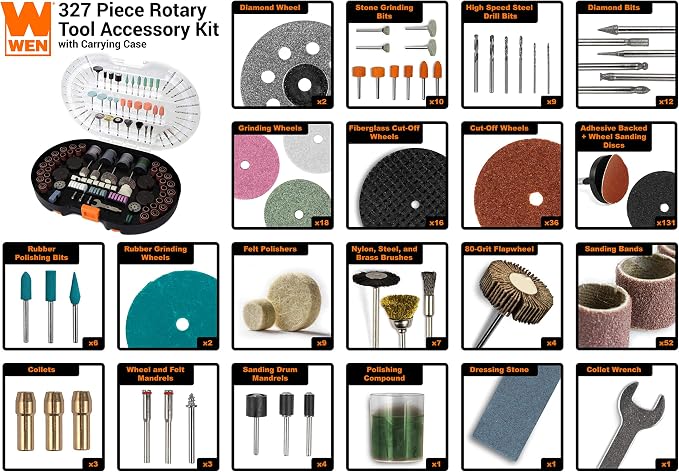 WEN 230327A 327-Piece Rotary Tool Accessory Kit with Carrying Case