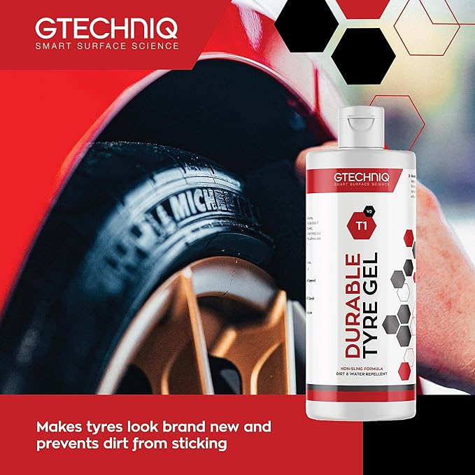 Gtechniq T1 Durable Tire Gel for Car Tire Shine, 33.8 fl oz | Repels Water, Dirt and Grime, Restores Tire Black Finish, Long Lasting New Tire Finish and Shine, Easy to Apply