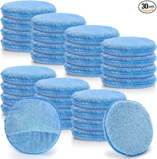 Fasmov 30 Pack Microfiber Wax Applicator, 5" Diameter Soft Microfiber Wax Applicator Pads with Finger Pocket Wax Applicator for Cars Wax Applicator Foam Sponge, Blue