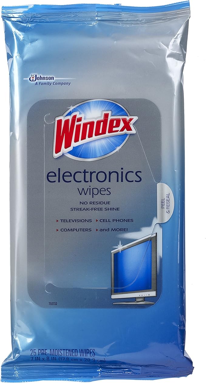 Windex Electronics Wipes, Pre-Moistened, Provides Streak-Free Shine, 25 Count (Pack of 3)