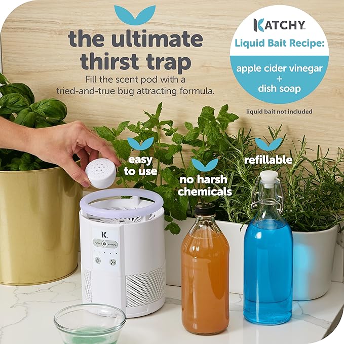 Katchy Duo Indoor Fruit Fly Trap (Black) & 8 Pack Refillable Glue Boards