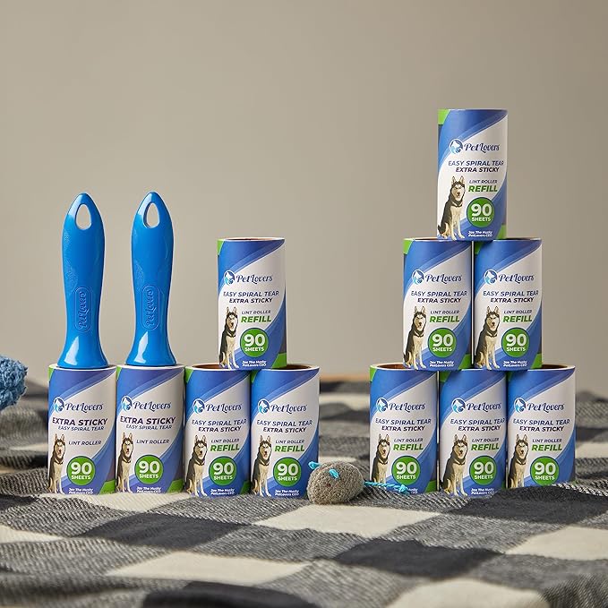 PetLovers Extra Sticky Lint Rollers and Refills - 990 Sheets, Dog and Cat Lint Remover, 9 Packs of Refills