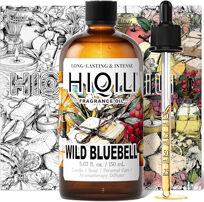 HIQILI Wild Bluebell Fragrance Oil for Candles, Soaps Making, Inspired by J-M.Lone Wild-Blubell, and More DIY Projects, Diffuser, Green Scents for Closets, Drawers - 5.07 Fl Oz