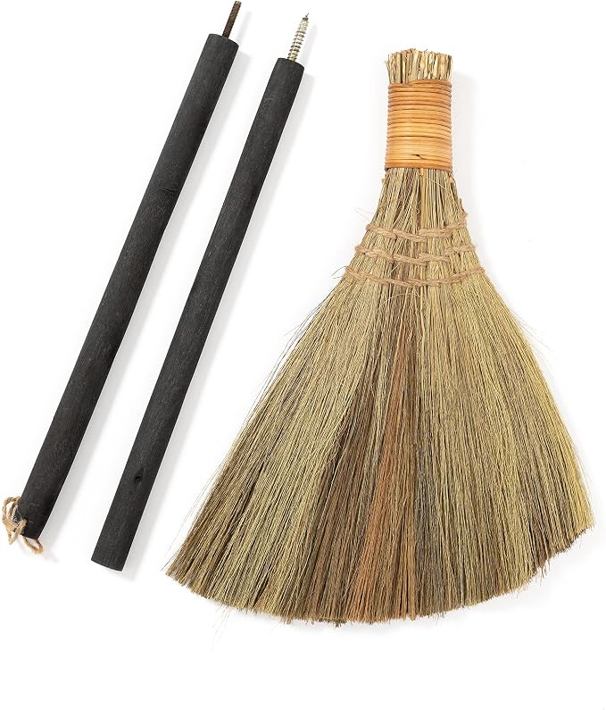 Vietnamese Straw Soft Broom - Sweeping Broom with Black Wooden Handle for Cleaning, Decoration, Wedding with 45.28inch Length