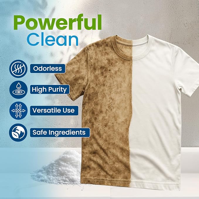 Sodium Percarbonate Powder 99% Purity - Oxygen Bleach, Hydrogen Peroxide Release Cleaner for Laundry, Dishwasher, Deodorizing & Stain Removal, Multi-Surface Use, Color-Safe (9 lbs)